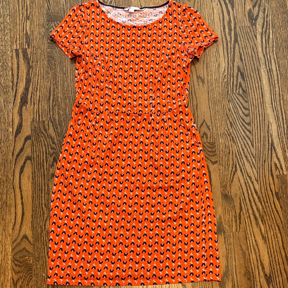 Boden Phoebe Dress Orange with Navy Flowers